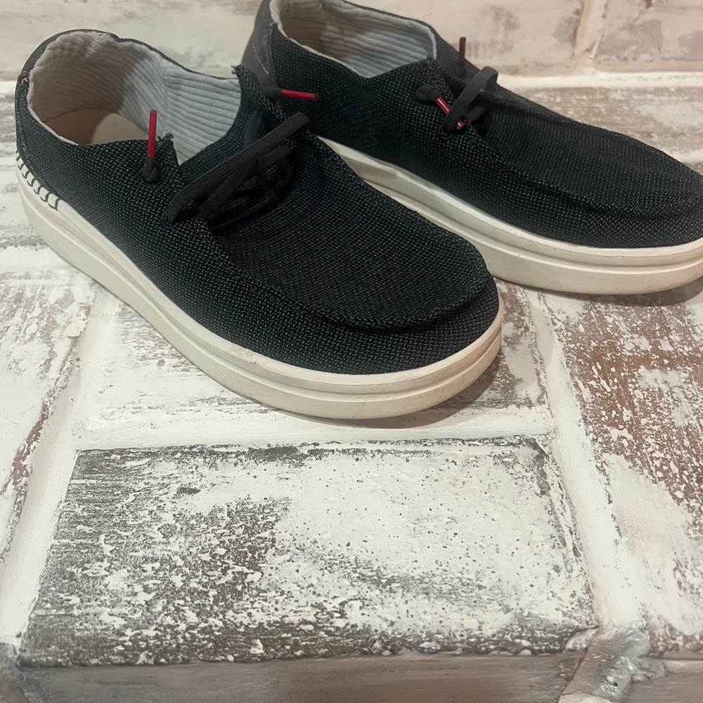 Hey Dude Navy and White Women's Flats- Like New!